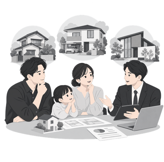 住まいの選択肢を相談する家族と担当者